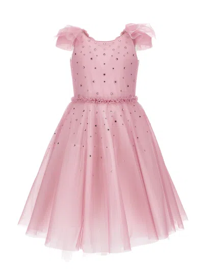 Monnalisa Kids'   Soft Tulle Dress With Rhinestones In Cyclamen