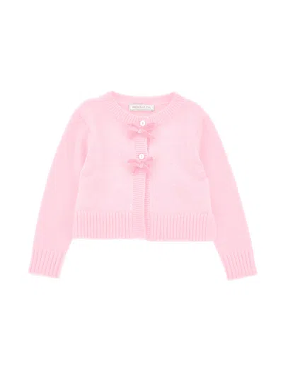 Monnalisa Kids'   Soft Velvet Bow Cardigan In Rosa Fairy Tale