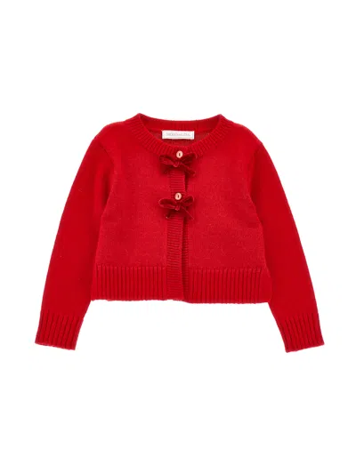 Monnalisa Kids' Weicher Cardigan Mit Samtschleifen In Ruby Red