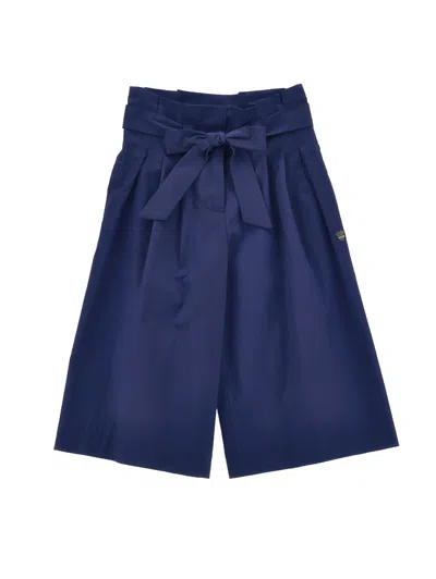 Monnalisa Kids'   Solid Colour Cropped Trousers In Navy Blue