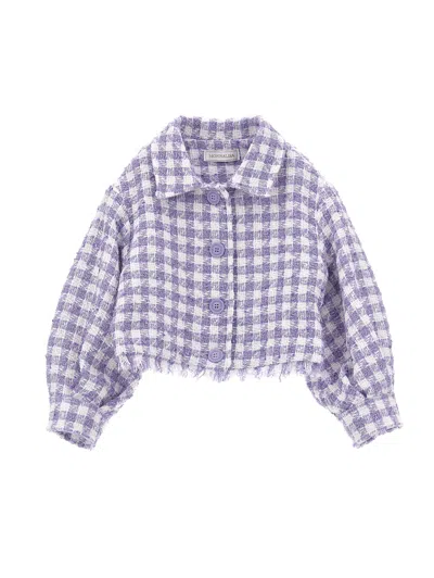 Monnalisa Kids' Gingham-check Tweed Jacket In Purple