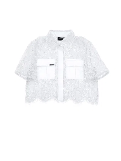 Monnalisa Kids' Chantilly-lace Cotton Shirt In White