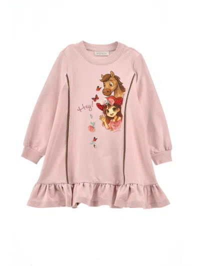 Monnalisa Kids' Graphic-print Ruffled-hem Dress In Pink