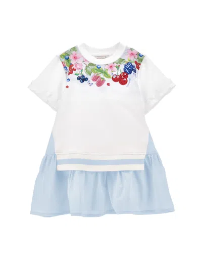 Monnalisa Kids'   Sporty Two-tone Dress In White + Cloud