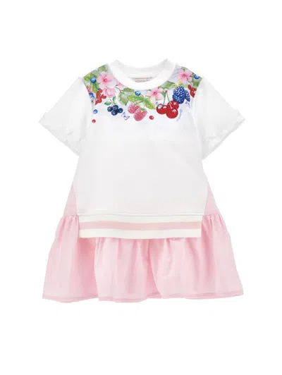 Monnalisa Kids'   Sporty Two-tone Dress In White + Rosa Fairytale