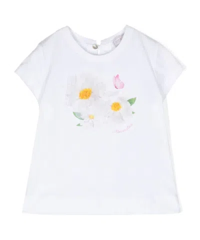 Monnalisa St. Flowers Cotton T-shirt In White