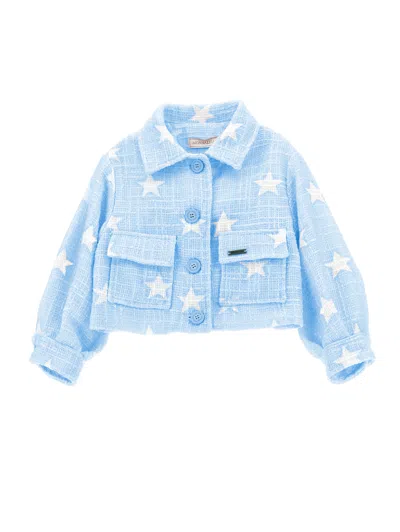 Monnalisa Kids'   Star Bouclé Short Jacket In Light Blue