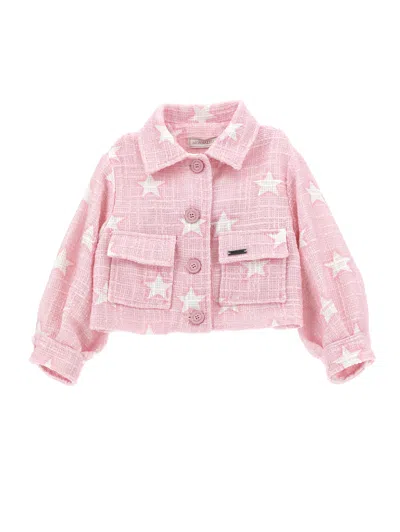 Monnalisa Kids' Printed Cotton Bouclé Jacket In Rosa Fairy Tale