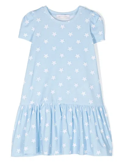Monnalisa Kids' Star-print Peplum T-shirt Dress In Blue