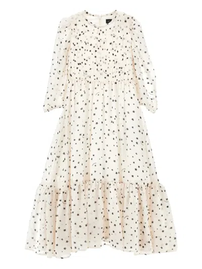 Monnalisa Kids' Star-print Ruffled Dress In White