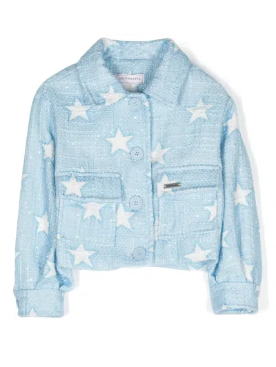 Monnalisa Kids' Star-print Sequinned Shirt Jacket In 蓝色