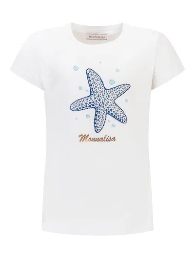 Monnalisa Kids' Starfish T-shirt In Bianco