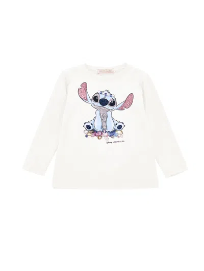 Monnalisa Kids' Stitch T-shirt Mit Strasssteinen In White