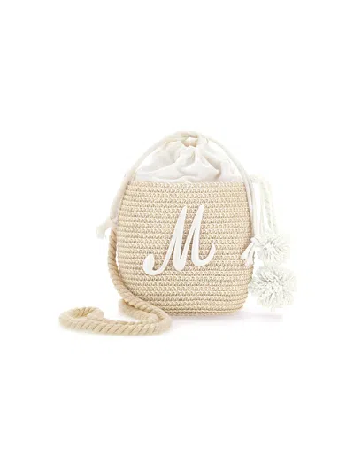Monnalisa Kids' Beuteltasche Aus Stroh Mit Bommel In Beige