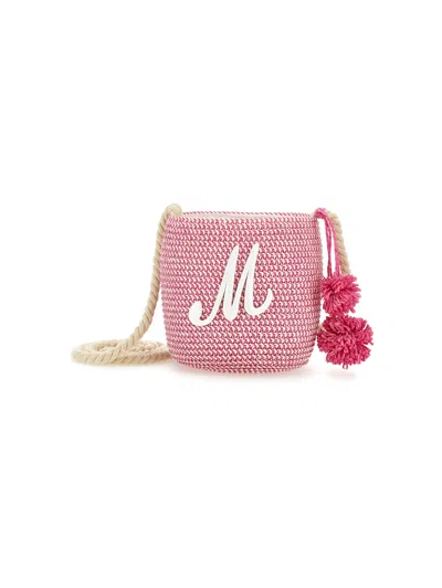 Monnalisa Kids' Beuteltasche Aus Stroh Mit Bommel In Pink