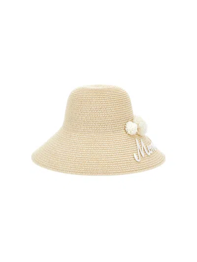 Monnalisa Kids'   Straw Hat Pom Pom In Beige