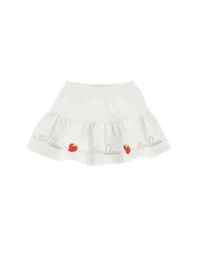 Monnalisa Babies'   Strawberry Embroidery Denim Skirt In White