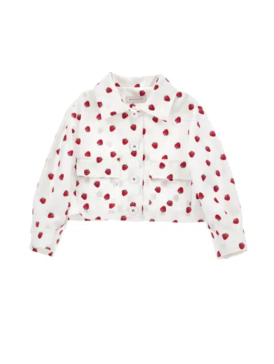 Monnalisa Kids'   Strawberry Gabardine Jacket In White + Red