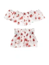 Monnalisa Strawberry Muslin Beach Set In White + Red