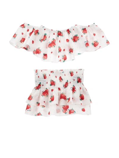 Monnalisa Kids'   Strawberry Muslin Beach Set In White + Red