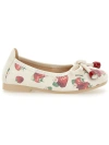 Monnalisa Strawberry Print Ballet Flats In Beige + Red