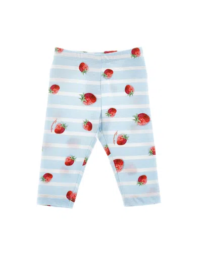 Monnalisa Babies' Striped Strawberry-print Trousers In Blue