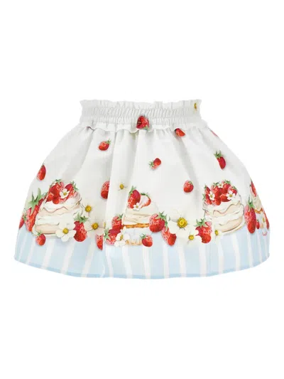 Monnalisa Babies' Strawberry-print Striped Skirt In White
