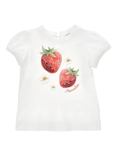 Monnalisa Babies' Strawberry-print T-shirt In White