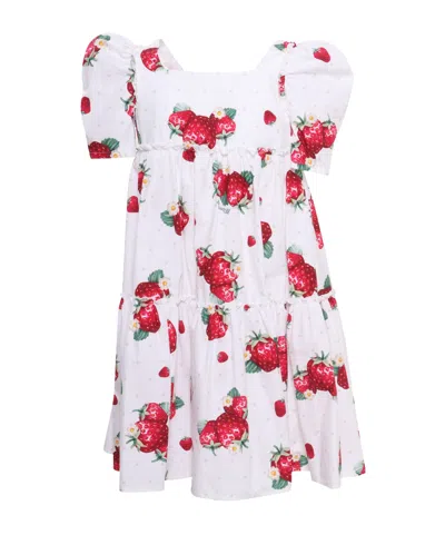 Monnalisa Kids' Strawberry-print Tiered Dress In White