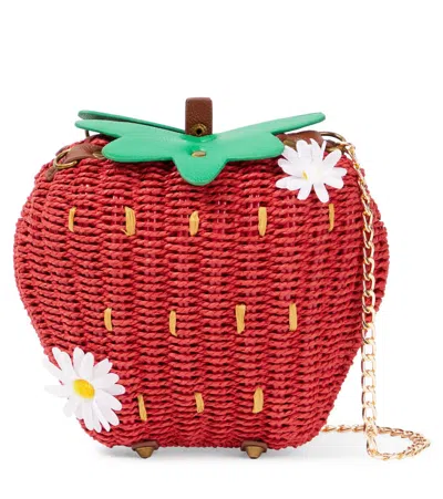 Monnalisa Kids' Strawberry Raffia Shoulder Bag In Red