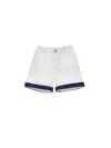 Monnalisa Stretch Batavia Bermuda Shorts In White + Blue