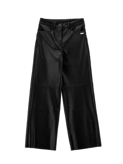 Monnalisa Kids'   Stretch Coated Fabric Trousers In Black