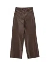 Monnalisa Stretch Coated Fabric Trousers In Dark Brown