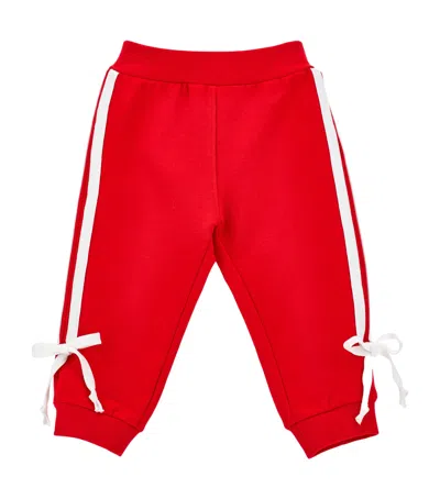 MONNALISA STRETCH-COTTON BOW-DETAIL SWEATPANTS