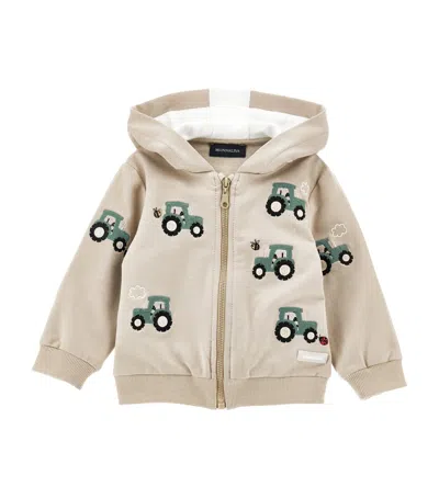 Monnalisa Kids' Stretch-cotton Embroidered Hoodie In Neutral