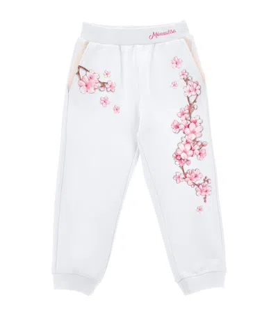 Monnalisa Kids' Stretch-cotton Floral Sweatpants In White