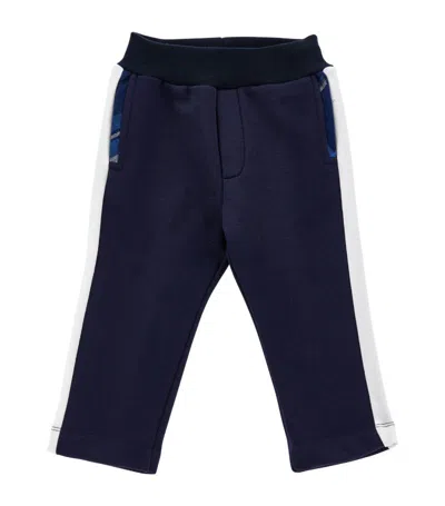 Monnalisa Two-tone Fleece Trousers In Blue + Cream