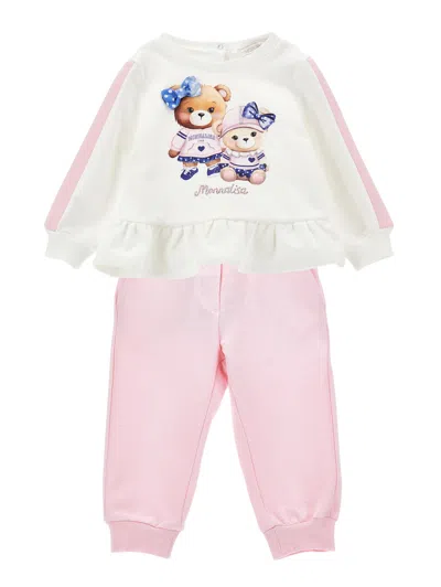 Monnalisa Kids'   Stretch Fleece Set In Cream + Pink