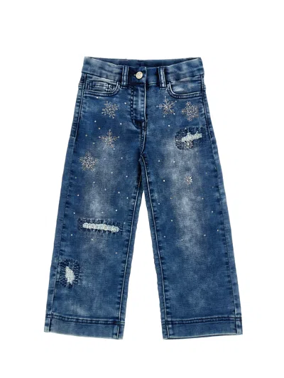 Monnalisa Kids' Stretchjeans Mit Strass In Blu Stone Denim