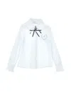 Monnalisa Stretch Shirt With Bow In Light Blue + Blue