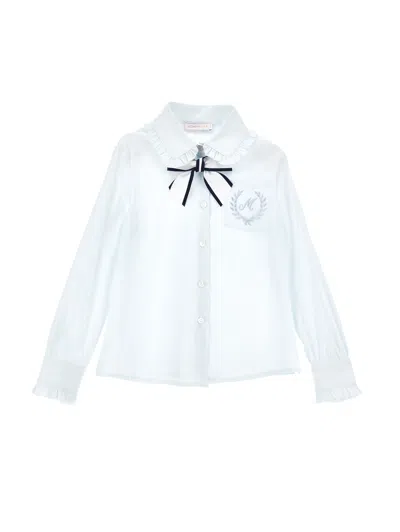 Monnalisa Kids'   Stretch Shirt With Bow In Light Blue + Blue