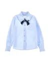 Monnalisa Stretch Shirt With Bow In Light Blue + Blue