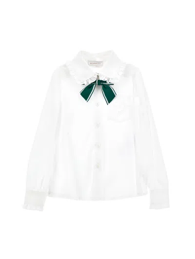 Monnalisa Kids'   Stretch Shirt With Bow In White