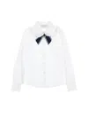 Monnalisa Stretch Shirt With Bow In White + Blue