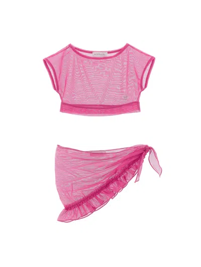 Monnalisa Kids'   Stretch Tulle Swimsuit Cover In Fuchsia