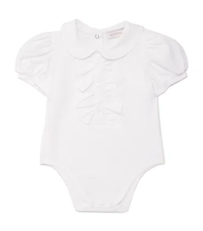 Monnalisa Kids'  Stretch-cotton Frill Bodysuit In Gray