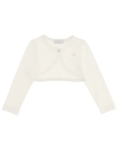 Monnalisa Kids' Logo-embellished Round-neck Cardigan In Neutrals