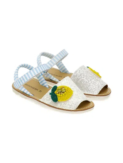 Monnalisa Kids' Striped Beaded Sandals In White