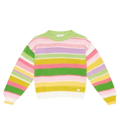 Monnalisa Kids' Striped Cotton Sweater In Multicolor