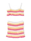 Monnalisa Striped Crochet Two-piece Set In Pink